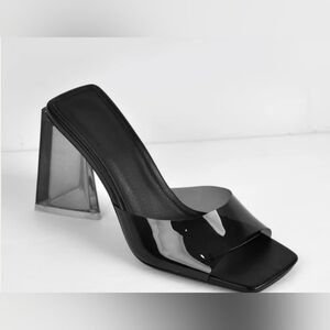 Only Makers - Black Clear Chunky Heel Sandals Mules - Size 13 NEW